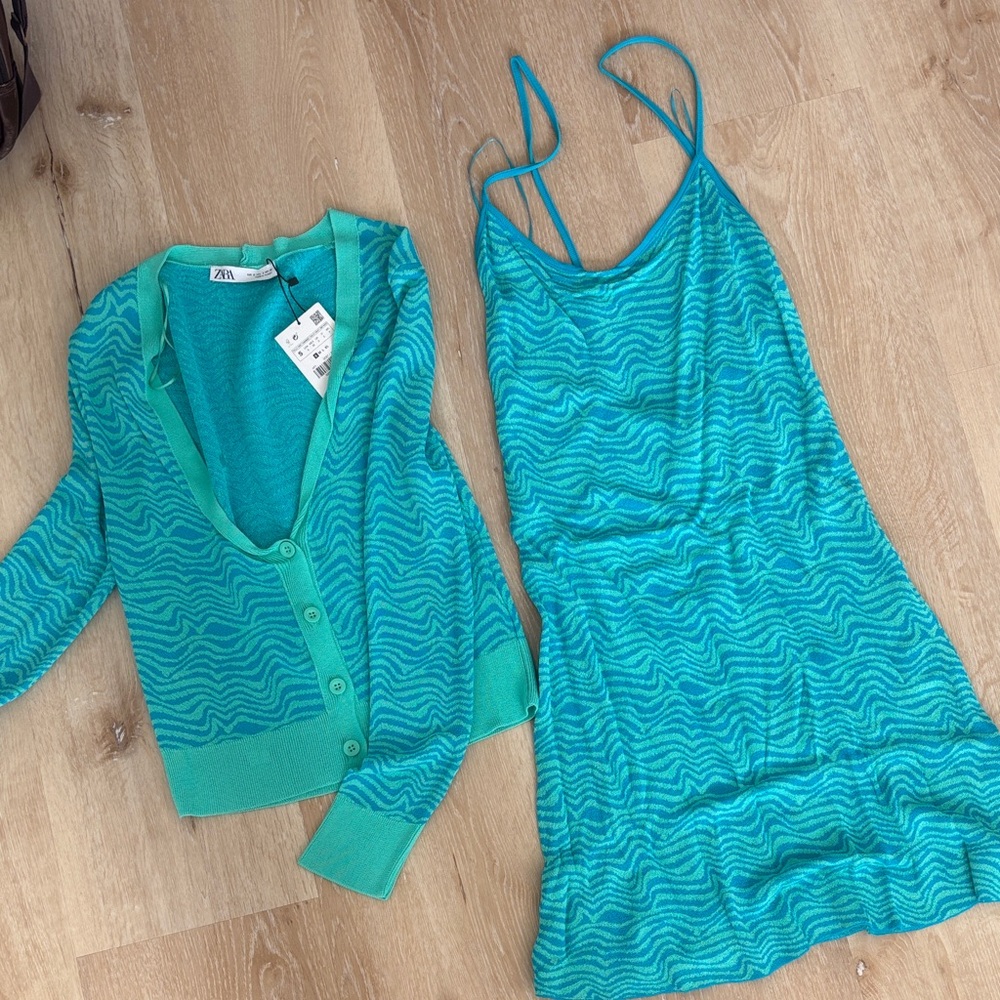 Zara Turquoise Knit Cardigan and Dress Set